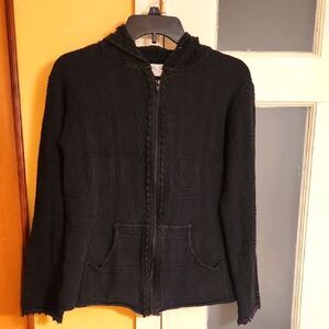 Cotton Salsa Women's Black Cotton Zip-Up Sweater Made in Peru Size L